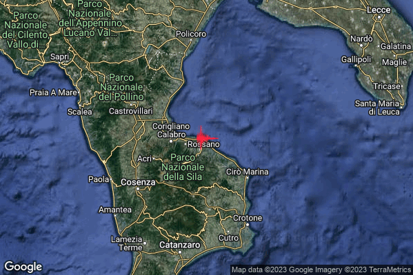 Lieve Terremoto M2.1 epicentro Costa Ionica Cosentina (Cosenza) alle 20:54:44 (18:54:44 UTC)