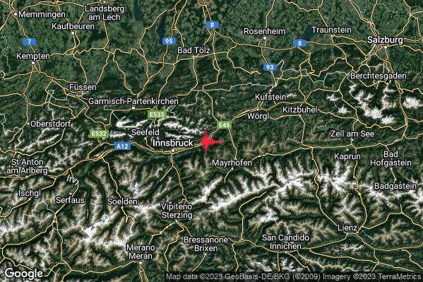 Moderato Terremoto M3.6 epicentro Confine Austria-Germania (AUSTRIA GERMANIA) alle 11:53:43 (09:53:43 UTC)