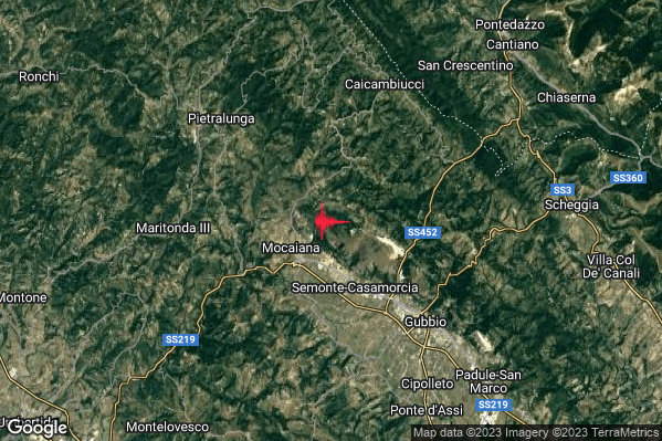 Lieve Terremoto M2.1 epicentro 7 km NW Gubbio (PG) alle 22:15:26 (20:15:26 UTC)