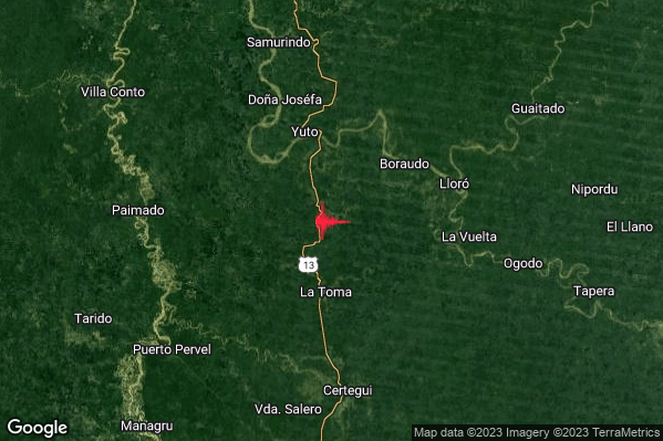 Severo Terremoto M5.6 epicentro Colombia alle 23:45:02 (21:45:02 UTC)