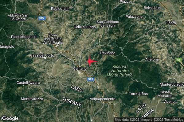 Lieve Terremoto M2.2 epicentro 6 km N Proceno (VT) alle 13:57:16 (11:57:16 UTC)