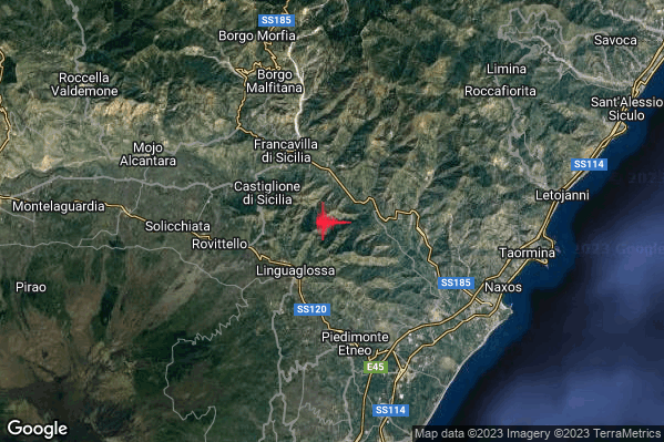 Lieve Terremoto M2.1 epicentro 3 km NE Linguaglossa (CT) alle 00:18:05 (22:18:05 UTC)