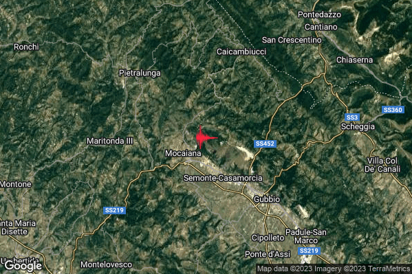 Lieve Terremoto M2.1 epicentro 7 km NW Gubbio (PG) alle 01:08:47 (23:08:47 UTC)