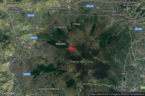 Debole Terremoto M2.6 epicentro 10 km SE Maletto (CT) alle 18:27:46 (16:27:46 UTC)