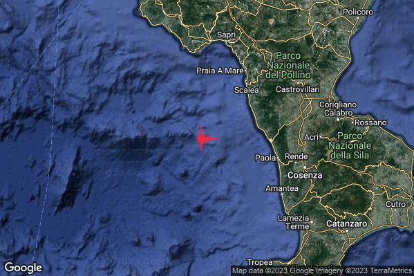 Debole Terremoto M2.7 epicentro Tirreno Meridionale (MARE) alle 06:23:47 (04:23:47 UTC)