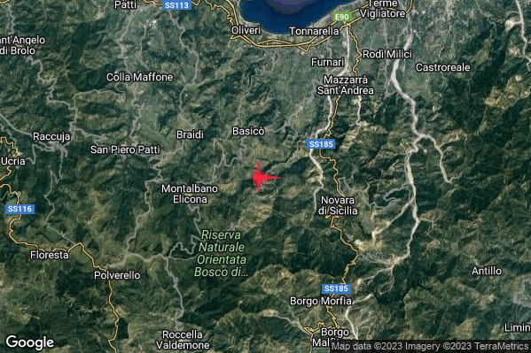 Debole Terremoto M2.3 epicentro 3 km SW Tripi (ME) alle 18:04:50 (16:04:50 UTC)