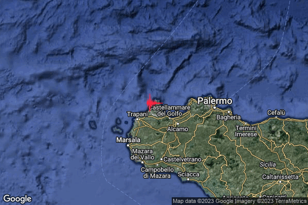 Lieve Terremoto M2.2 epicentro Costa Siciliana nord-occidentale (Trapani) alle 20:44:27 (18:44:27 UTC)