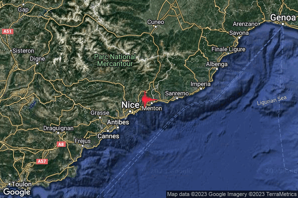 Lieve Terremoto M2.1 epicentro Costa Ligure Occidentale (Imperia) alle 14:26:28 (12:26:28 UTC)