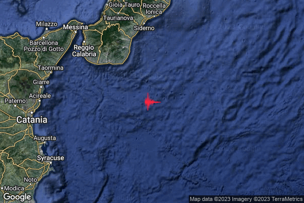 Debole Terremoto M2.6 epicentro Mar Ionio Meridionale (MARE) alle 01:16:44 (23:16:44 UTC)