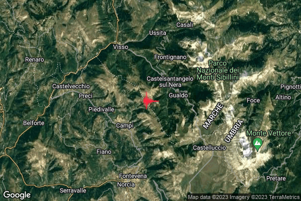 Debole Terremoto M2.4 epicentro 3 km SW Castelsantangelo sul Nera (MC) alle 06:57:32 (04:57:32 UTC)