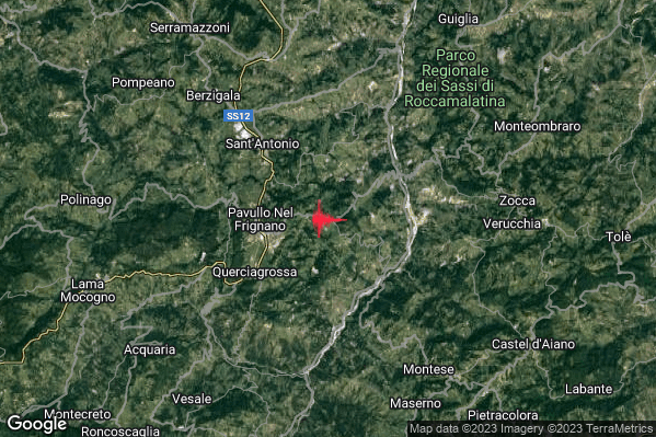Lieve Terremoto M2.2 epicentro 3 km E Pavullo nel Frignano (MO) alle 10:50:11 (08:50:11 UTC)