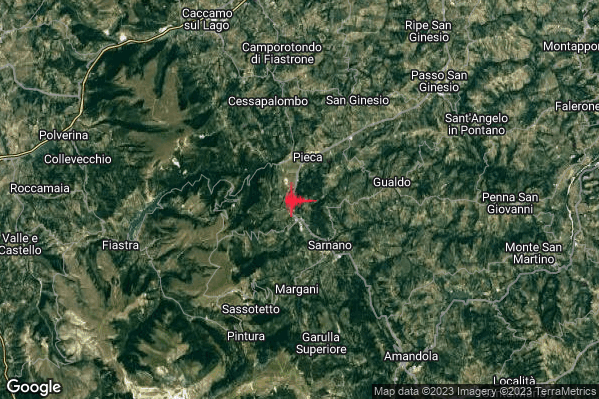 Debole Terremoto M2.3 epicentro 3 km NW Sarnano (MC) alle 07:44:21 (05:44:21 UTC)