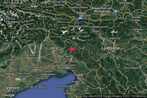 Debole Terremoto M2.5 epicentro Confine Italia-Slovenia (SLOVENIA) alle 15:24:18 (13:24:18 UTC)