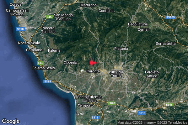 Lieve Terremoto M2.1 epicentro 4 km E Gizzeria (CZ) alle 17:22:29 (15:22:29 UTC)