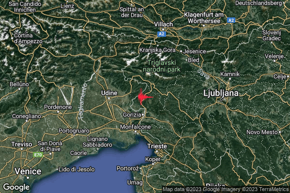 Debole Terremoto M2.5 epicentro Confine Italia-Slovenia (SLOVENIA) alle 22:23:27 (20:23:27 UTC)
