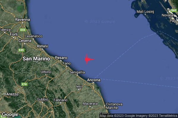 Debole Terremoto M2.3 epicentro Costa Marchigiana Anconetana (Ancona) alle 15:02:33 (13:02:33 UTC)