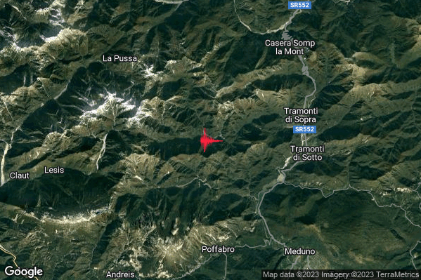 Lieve Terremoto M2.2 epicentro 7 km W Tramonti di Sopra (PN) alle 06:16:13 (04:16:13 UTC)