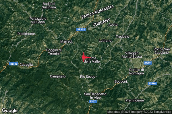 Lieve Terremoto M2.2 epicentro 5 km SE Marradi (FI) alle 20:26:51 (18:26:51 UTC)