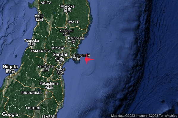 Severo Terremoto M5.5 epicentro Near east coast of eastern Honshu Japan [Sea: Japan] alle 21:33:04 (19:33:04 UTC)