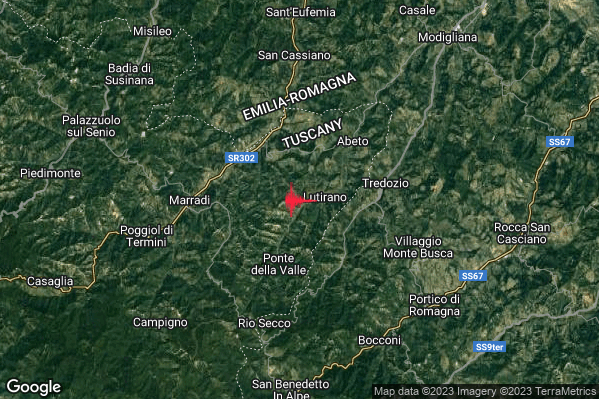 Lieve Terremoto M2.0 epicentro 4 km W Tredozio (FC) alle 10:33:15 (08:33:15 UTC)