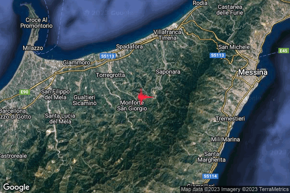Leggero Terremoto M3.0 epicentro 2 km SW Rometta (ME) alle 22:45:09 (20:45:09 UTC)