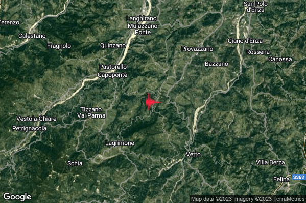 Debole Terremoto M2.4 epicentro 6 km SW Neviano degli Arduini (PR) alle 05:24:24 (03:24:24 UTC)
