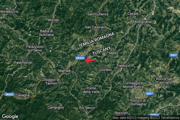 Lieve Terremoto M2.0 epicentro 5 km E Marradi (FI) alle 06:06:23 (04:06:23 UTC)