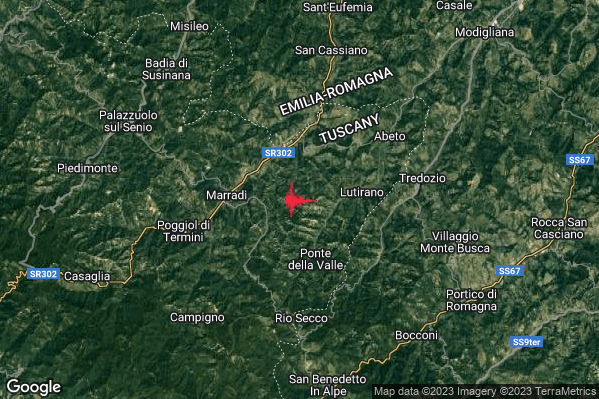 Lieve Terremoto M2.1 epicentro 4 km E Marradi (FI) alle 08:49:04 (06:49:04 UTC)