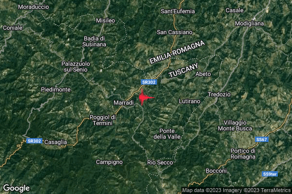 Lieve Terremoto M2.0 epicentro 3 km E Marradi (FI) alle 09:42:38 (07:42:38 UTC)