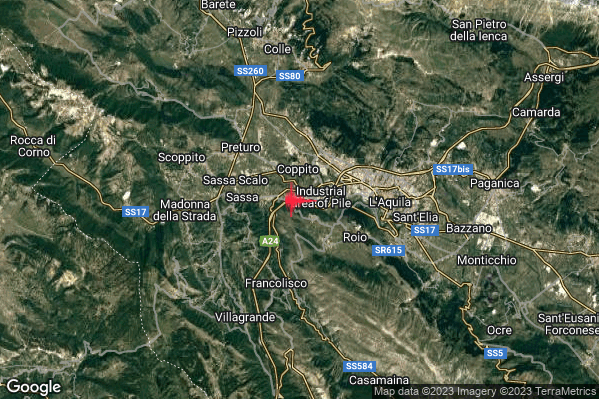Debole Terremoto M2.4 epicentro 5 km W L'Aquila (AQ) alle 01:17:51 (23:17:51 UTC)