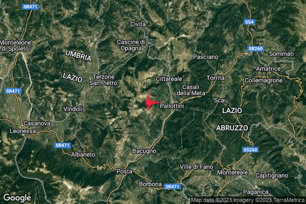 Lieve Terremoto M2.0 epicentro 3 km SW Cittareale (RI) alle 06:11:04 (04:11:04 UTC)