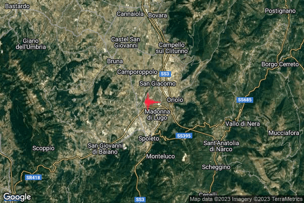 Debole Terremoto M2.7 epicentro 5 km N Spoleto (PG) alle 00:24:13 (22:24:13 UTC)