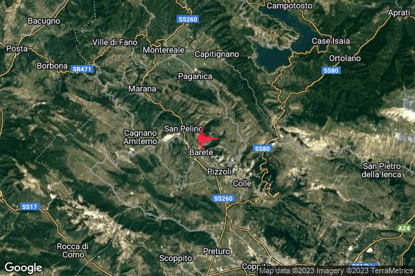 Leggero Terremoto M3.0 epicentro 1 km NE Barete (AQ) alle 07:35:14 (05:35:14 UTC)