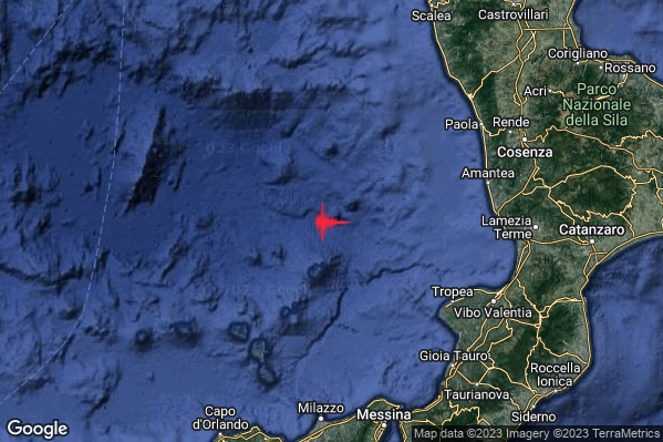 Debole Terremoto M2.5 epicentro Tirreno Meridionale (MARE) alle 03:05:01 (01:05:01 UTC)