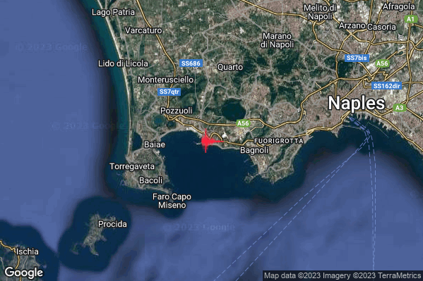 Lieve Terremoto M2.1 epicentro Campi Flegrei alle 05:18:56 (03:18:56 UTC)