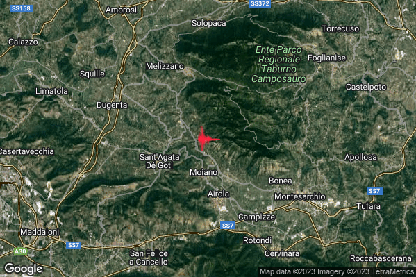 Lieve Terremoto M2.0 epicentro 3 km N Moiano (BN) alle 22:27:55 (20:27:55 UTC)
