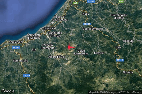 Lieve Terremoto M2.1 epicentro 2 km NW Longi (ME) alle 04:32:17 (02:32:17 UTC)