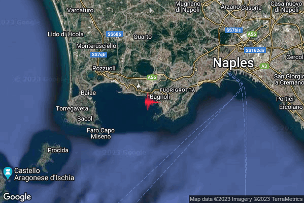 Leggero Terremoto M2.8 epicentro Campi Flegrei alle 17:35:01 (15:35:01 UTC)