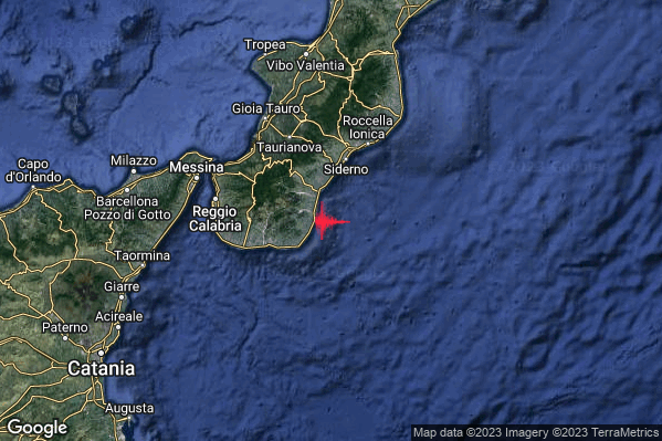 Debole Terremoto M2.3 epicentro Costa Calabra sud-orientale (Reggio di Calabria) alle 14:23:04 (12:23:04 UTC)