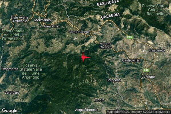 Debole Terremoto M2.4 epicentro 5 km SW Morano Calabro (CS) alle 04:59:41 (02:59:41 UTC)