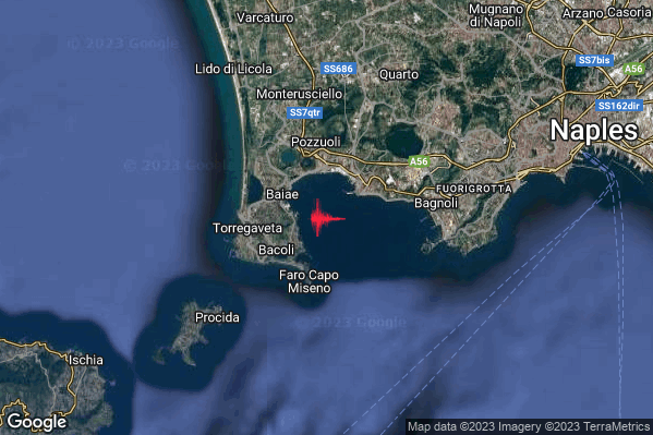 Debole Terremoto M2.4 epicentro Campi Flegrei alle 08:31:43 (06:31:43 UTC)