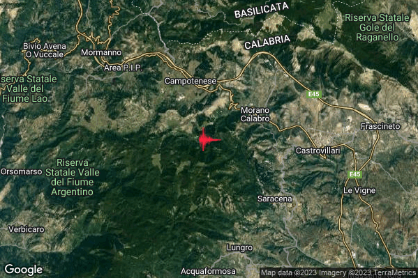 Debole Terremoto M2.4 epicentro 4 km SW Morano Calabro (CS) alle 08:33:51 (06:33:51 UTC)