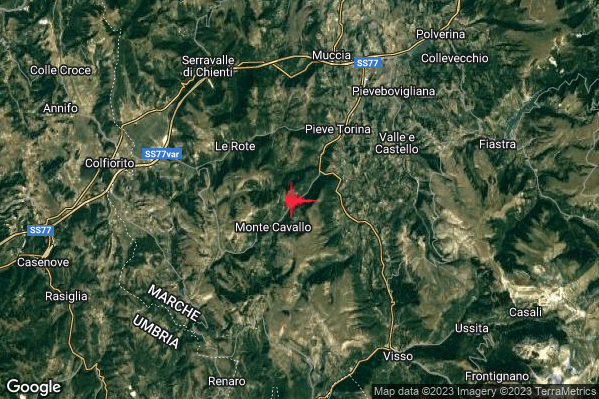 Lieve Terremoto M2.0 epicentro 2 km NE Monte Cavallo (MC) alle 11:00:08 (09:00:08 UTC)