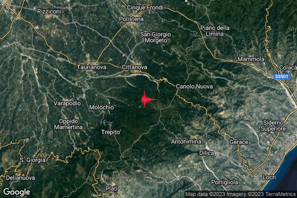 Lieve Terremoto M2.1 epicentro 4 km S Cittanova (RC) alle 14:05:53 (12:05:53 UTC)