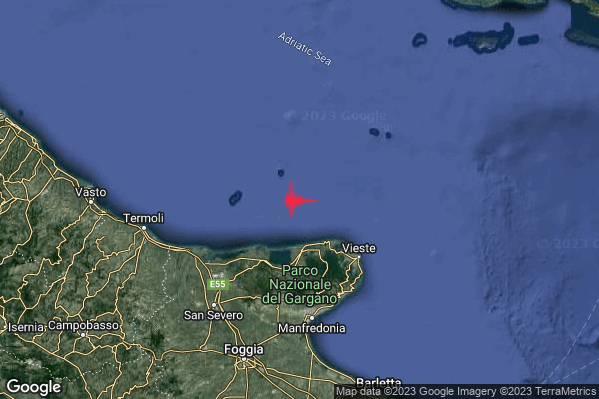 Debole Terremoto M2.4 epicentro Costa Garganica (Foggia) alle 18:05:55 (16:05:55 UTC)