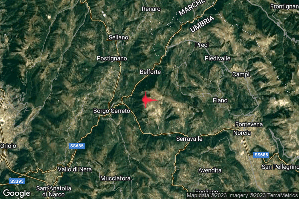 Lieve Terremoto M2.0 epicentro 4 km E Cerreto di Spoleto (PG) alle 18:30:04 (16:30:04 UTC)