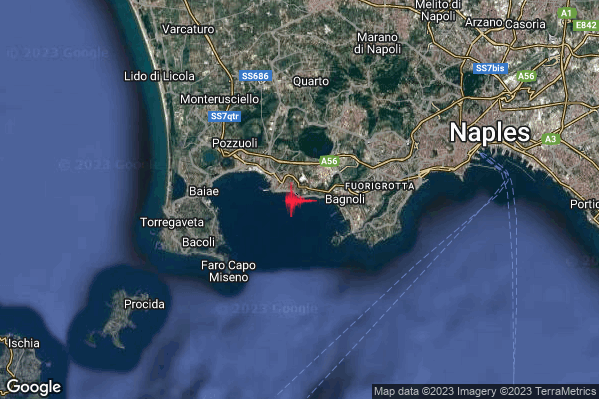 Lieve Terremoto M2.1 epicentro Campi Flegrei alle 23:00:25 (21:00:25 UTC)