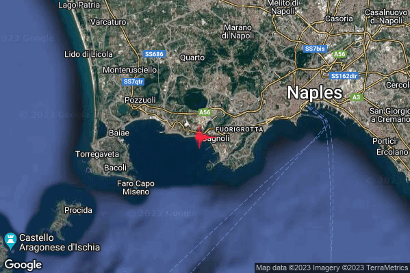 Lieve Terremoto M2.0 epicentro Campi Flegrei alle 23:36:38 (21:36:38 UTC)