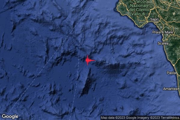 Leggero Terremoto M3.2 epicentro Tirreno Meridionale (MARE) alle 00:49:05 (22:49:05 UTC)