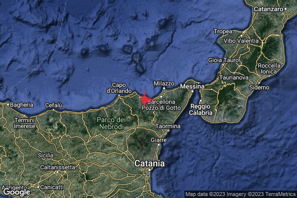 Lieve Terremoto M2.0 epicentro Costa Siciliana nord-orientale (Messina) alle 09:47:44 (07:47:44 UTC)